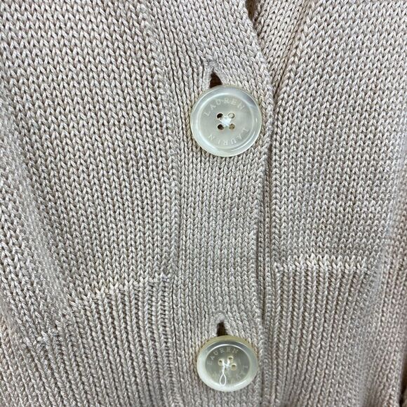 Ralph Lauren tan woven knit long sleeve button front belted cardigan, sweater L - Picture 5 of 8